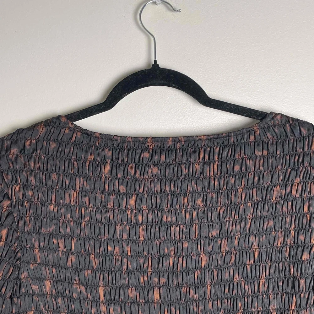 New Open Edit Women's Brown Fall Long Long Sleeve Smocked Crop Top Size Medium